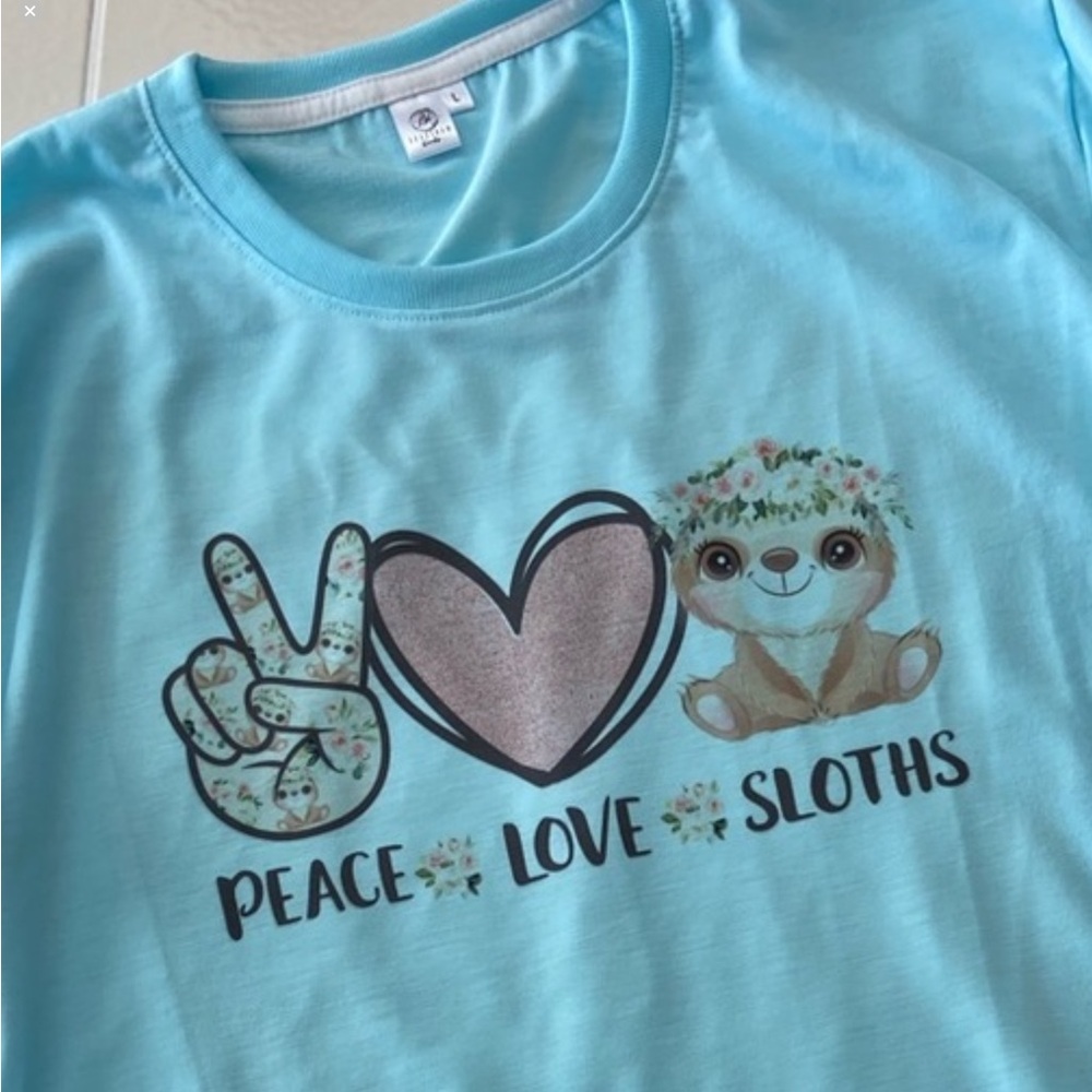 4/$15 ❤️ NEW! Custom Made Women’s Peace Love Sloths Sublimation T-shirt Large